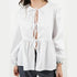'Adalet' Linen Look Tie Front Smock Blouse - Celes Fashion